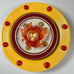 Vibrant Yellow and Brown Glass Art Plate